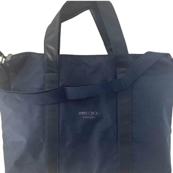 Jimmy Choo Navy Blue Canvas and Leather Trim Weekend Travel Bag - Picture 2 of 8